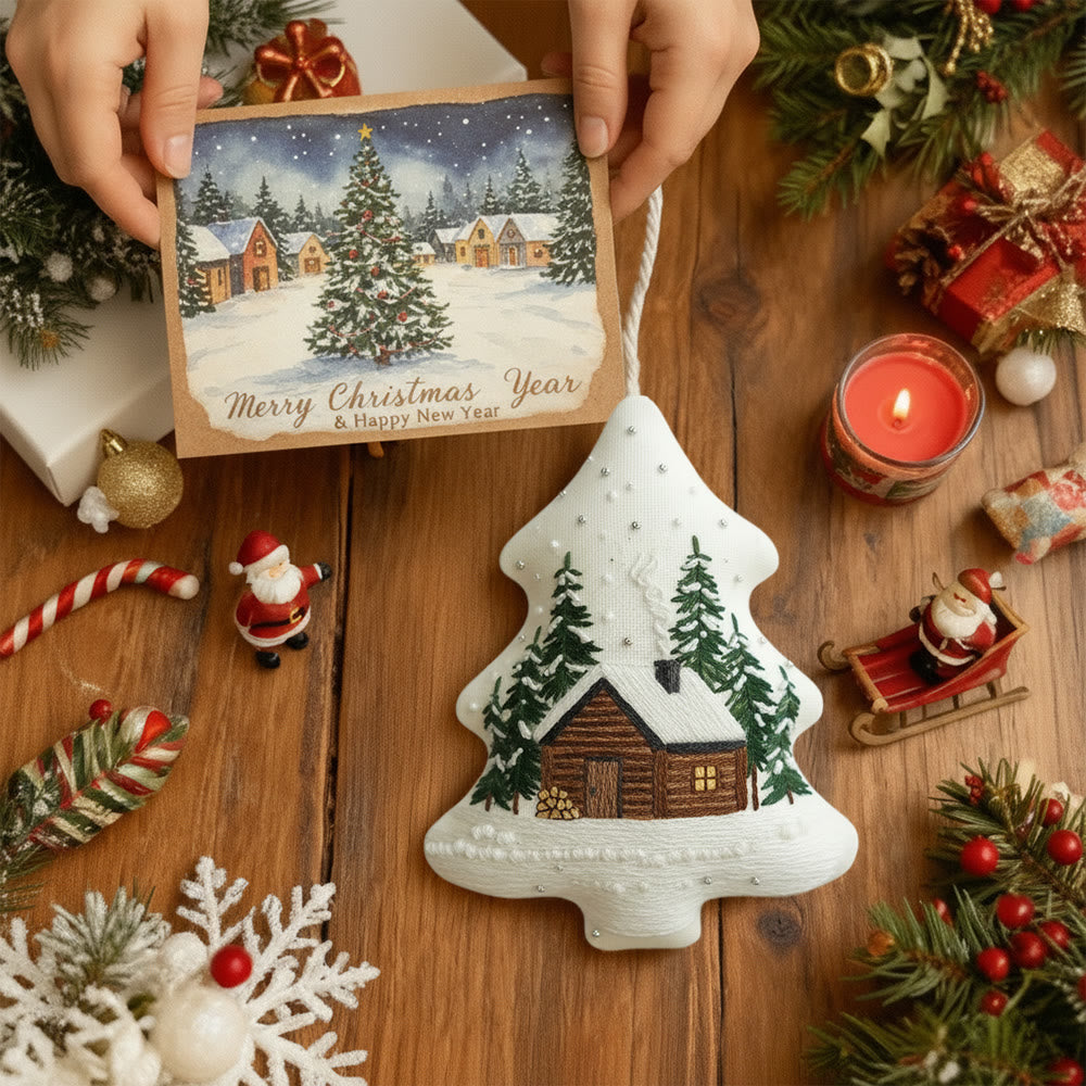 Rubbyoo Tree-shaped Embroidery Kit - Big House | Diy Christmas Decorations | Unique Landscape Pendant - image 7