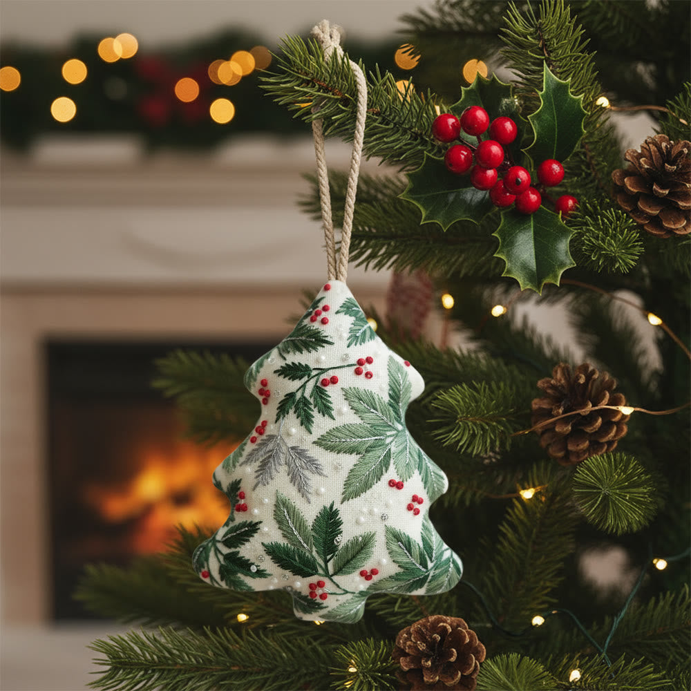 Rubbyoo Tree-shaped Embroidery Kit - Holly Leaves | Christmas Tree Ornaments | Holiday Party Gift - 6 inches hoop kit - image 0