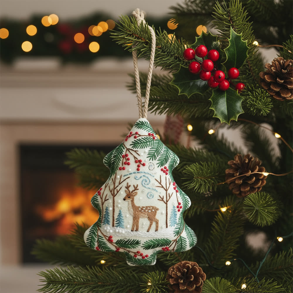 Rubbyoo Tree-shaped Embroidery Kit - Christmas Deer | Winter Animal Craft | Diy Holiday Craft - 6 inches hoop kit - image 0