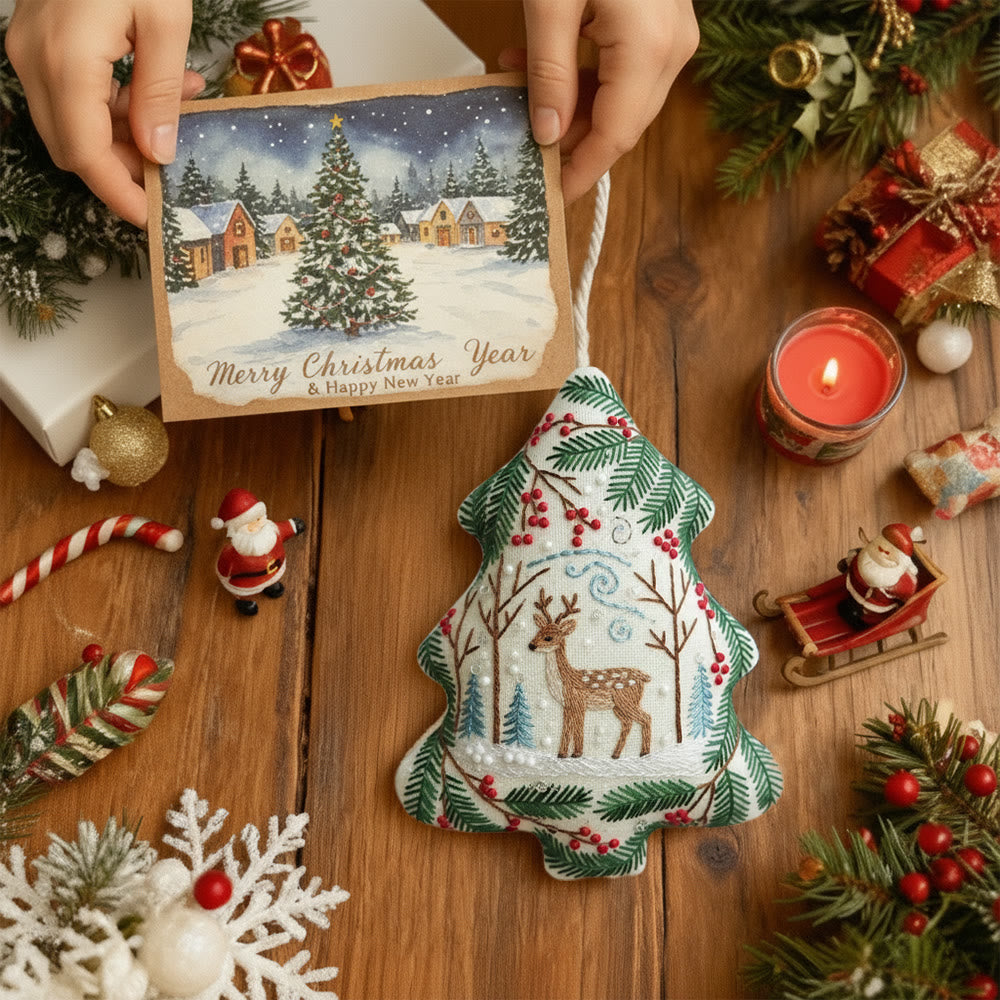 Rubbyoo Tree-shaped Embroidery Kit - Christmas Deer | Winter Animal Craft | Diy Holiday Craft - image 8