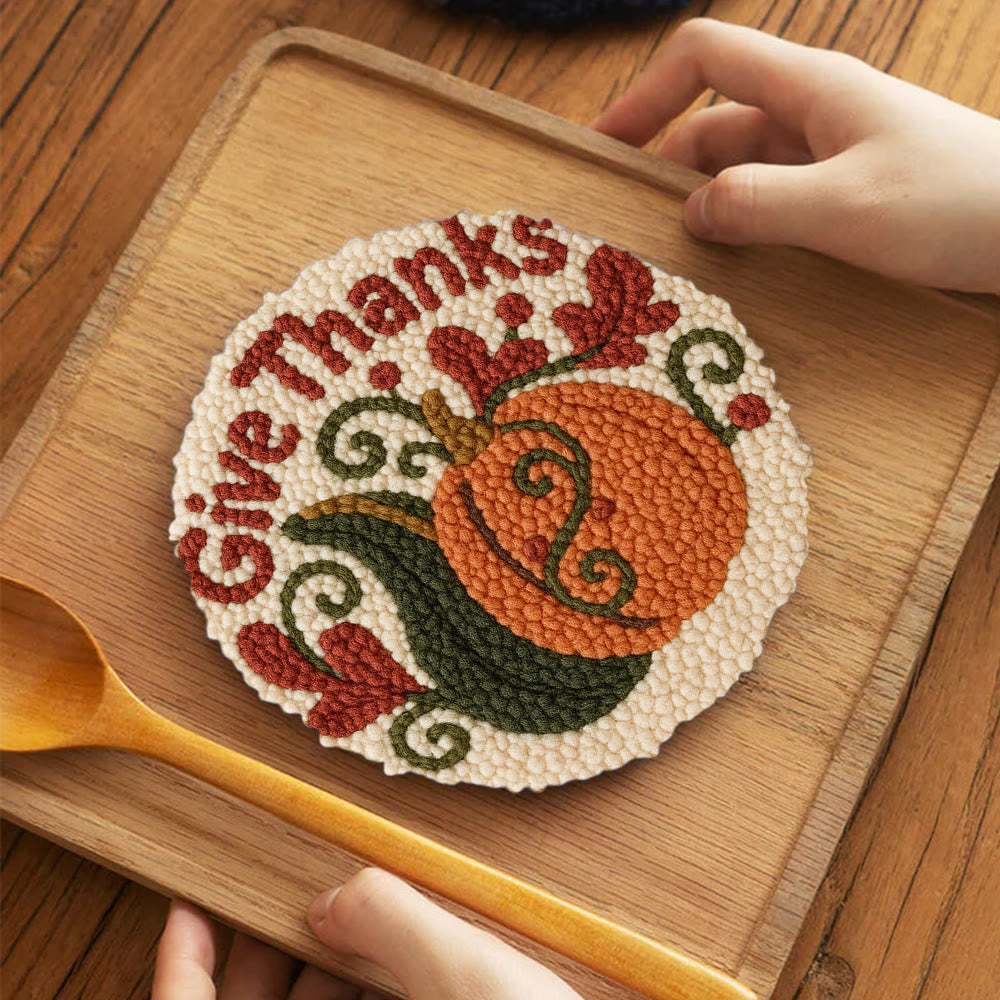 Give Thanks Punch Needle Kit – Cozy Diy Craft Project | Perfect Home Decor - 5 inch Coaster Kit - image 3
