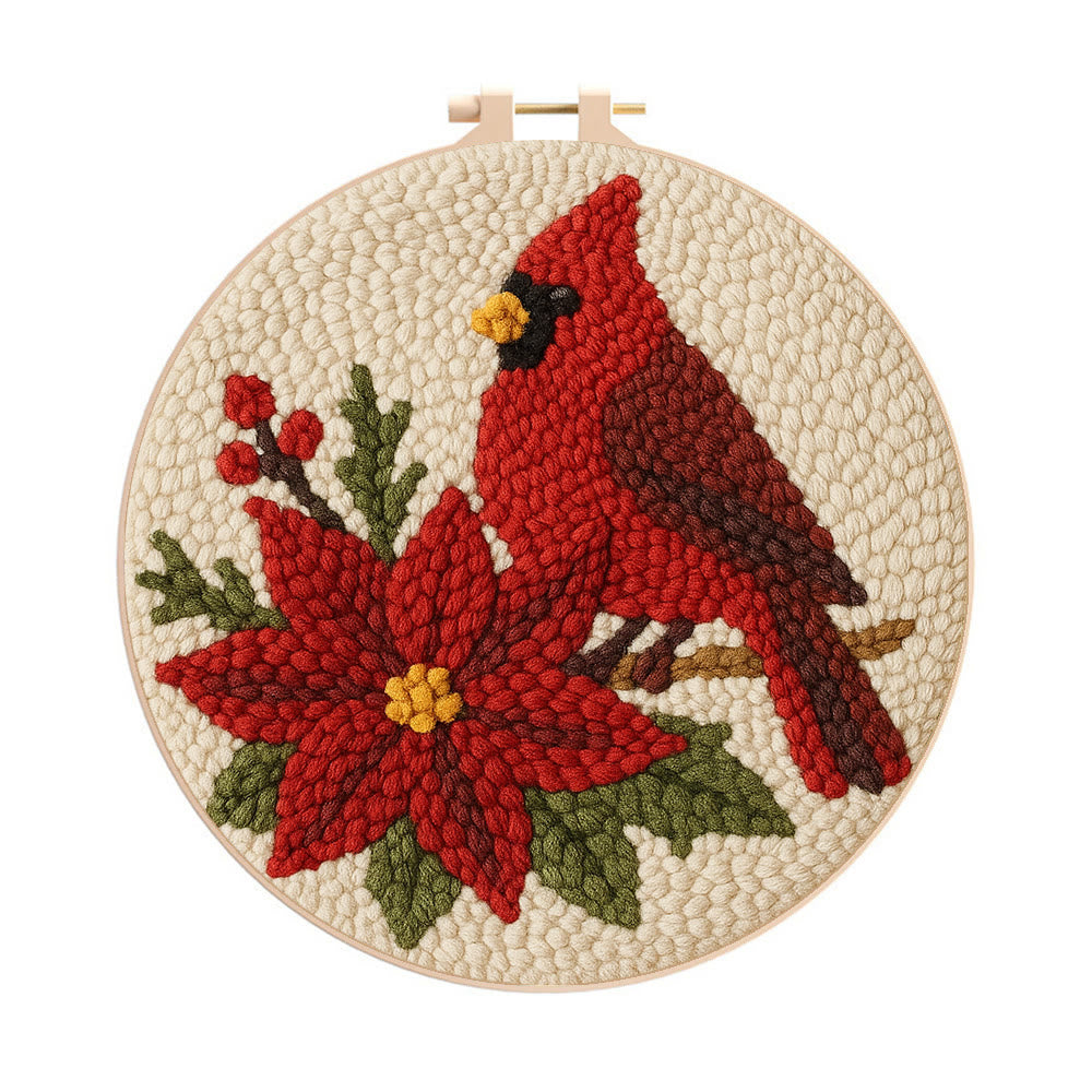 Cardinal Punch Needle Kit – Beginner-Friendly Project | Festive Winter Home Piece - 8 inch Hoop Kit - image 0