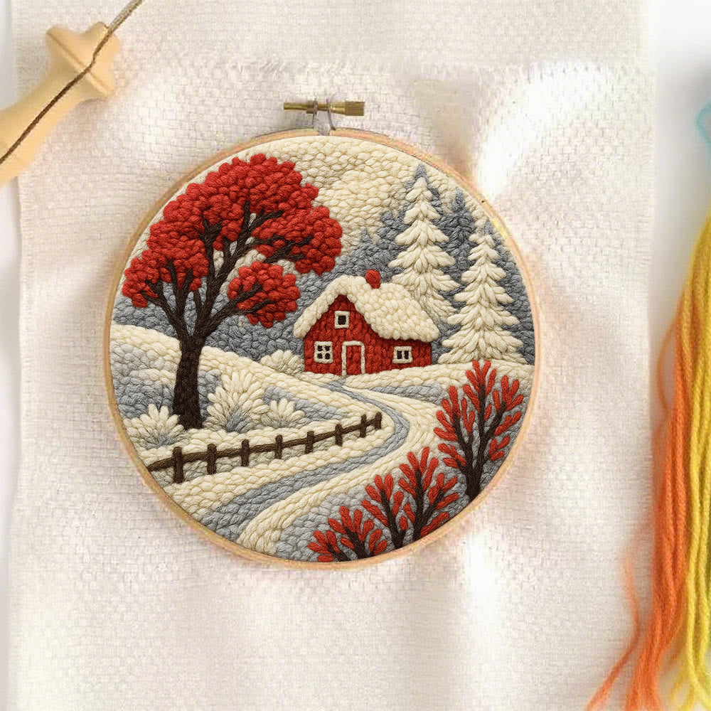 Winter Cottage Punch Needle Kit – Perfect Gift for Craft Lovers | Scenic Handmade Home Decor - image 1