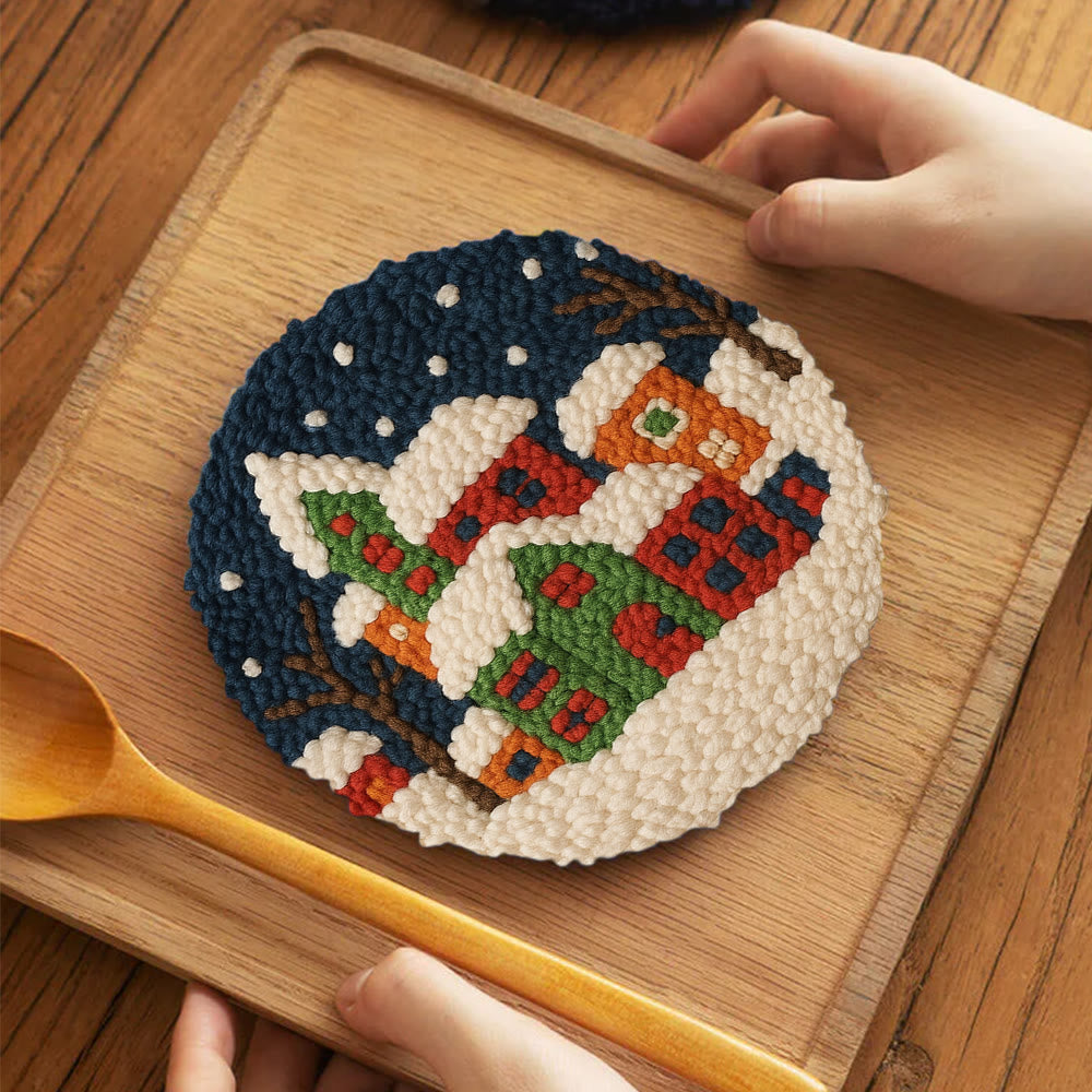 Winter Village Punch Needle Kit – Easy Beginner DIY Set | Winter Home Accent - 5 inch Coaster Kit - image 3