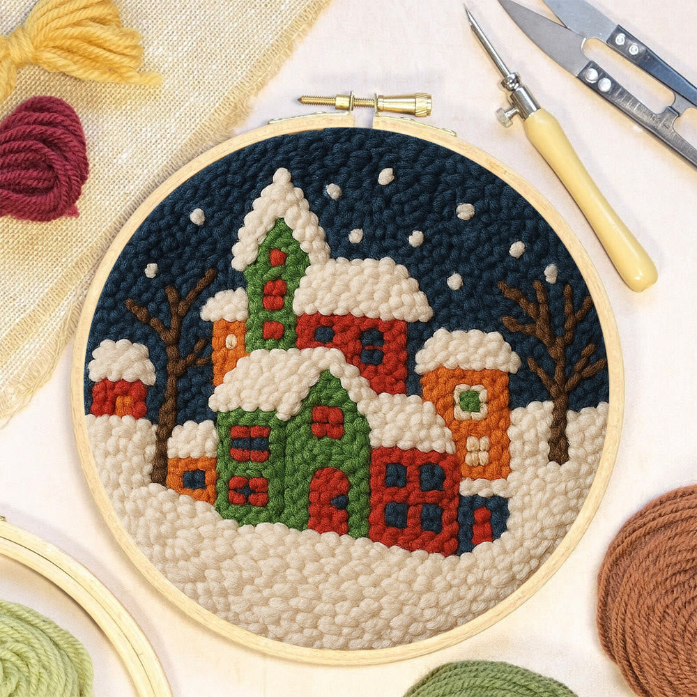 Winter Village Punch Needle Kit – Easy Beginner DIY Set | Winter Home Accent - image 1