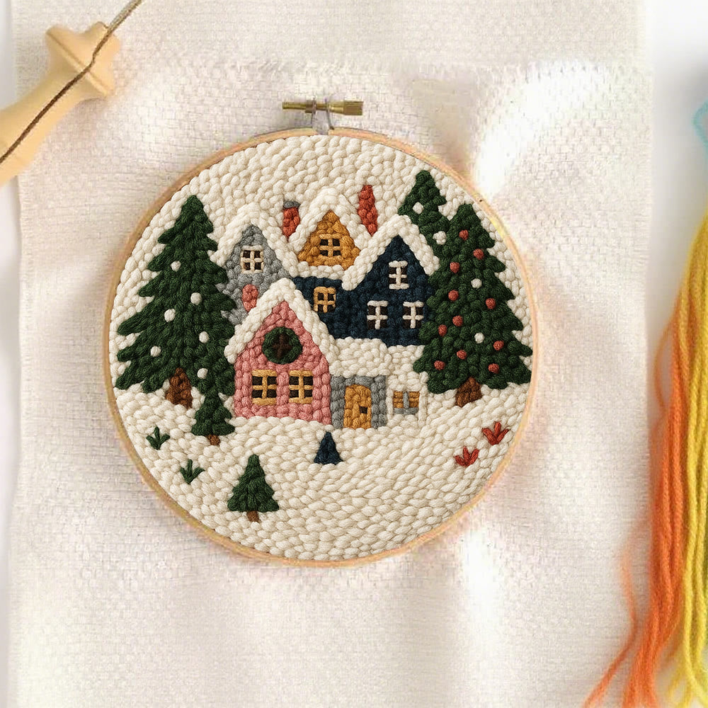 Snowy Village Punch Needle Kit – Simple DIY Project | Cozy Holiday Display - image 1