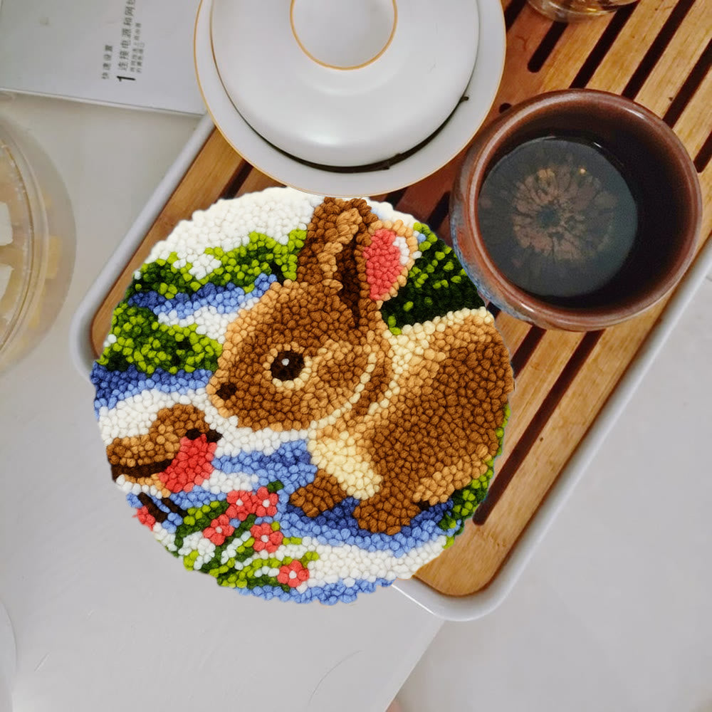 Realistic Bunny Punch Needle Kit – Beginner-friendly Project | Vibrant Handmade Nature Art - 5 inch Coaster Kit - image 3