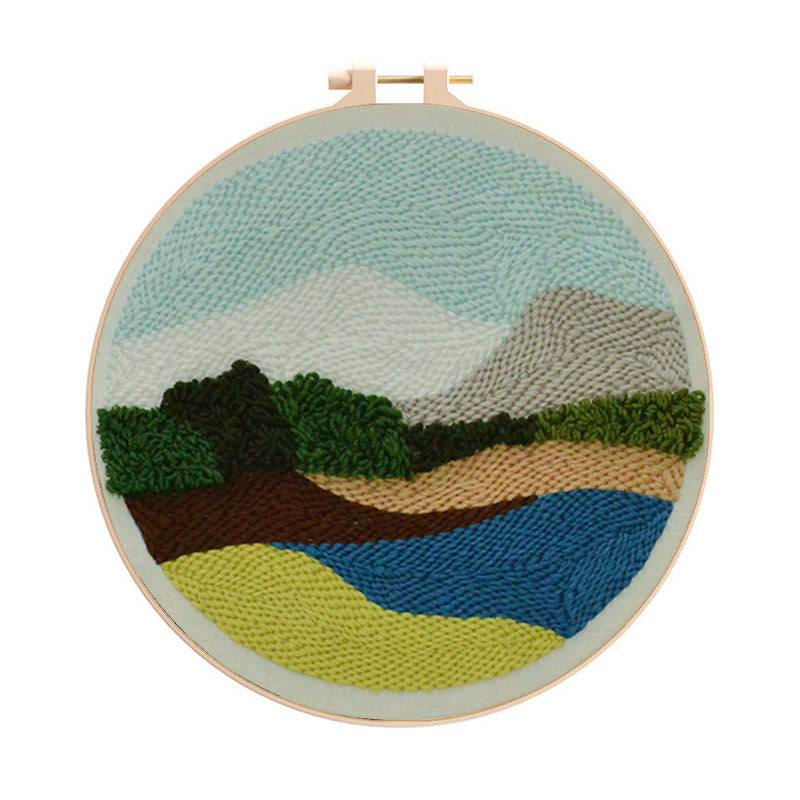 Serene Landscape Punch Needle Kit – Peaceful DIY Project | Relaxing Nature-Inspired Wall Art - 8 inch Hoop Kit - image 0