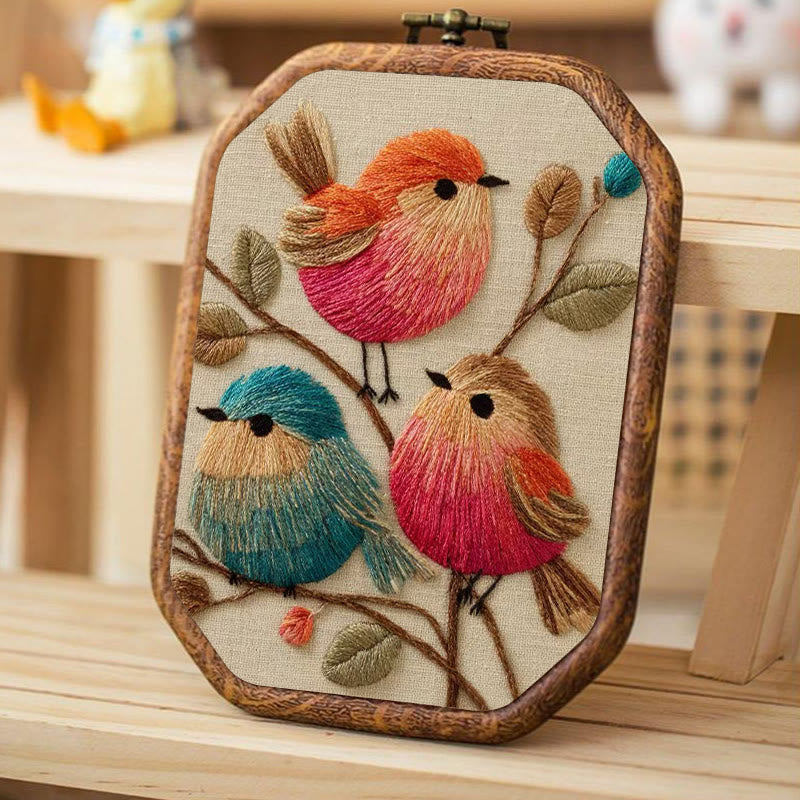 Rubbyoo Embroidery Kit - Vibrant Birds | Animal Hoop Art | Handmade Room Ornament - image 1