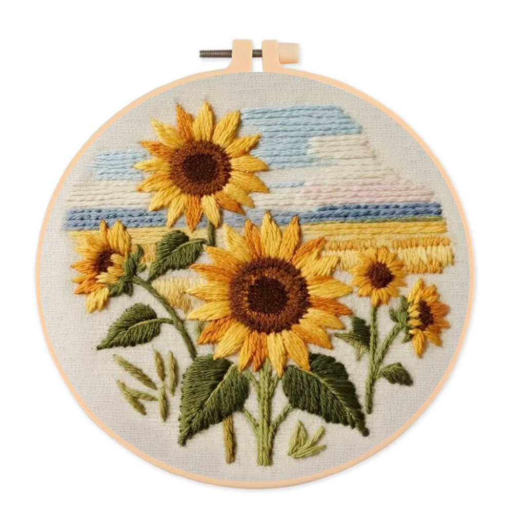 Rubbyoo Embroidery Kit - Seaside Sunflowers | Unique Desk Ornament | Perfect Birthday Gifts - 20*20cm - image 0