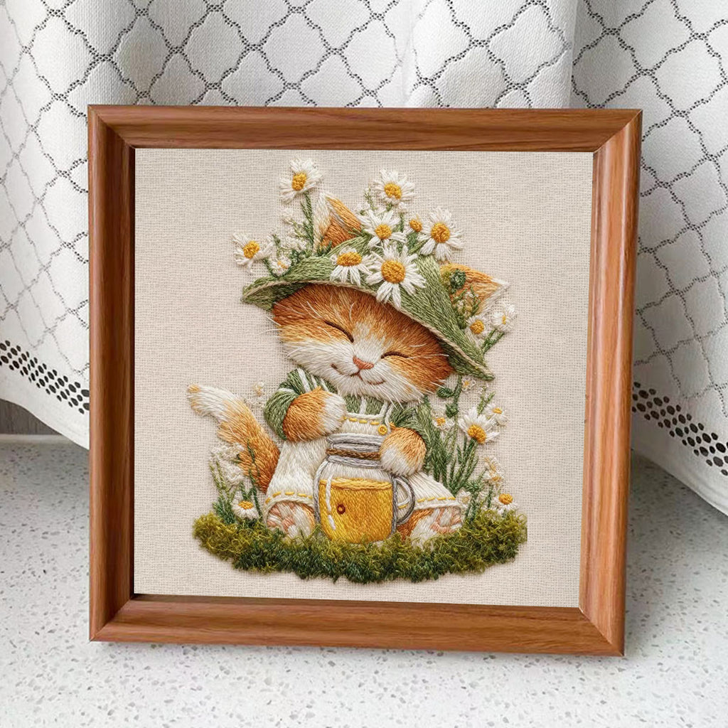 Rubbyoo Embroidery Kit - Floral Kitten | Lovely Animal Art | Gift For Home Decoration  - Embroidery Kit Plus An Extra Frame - image 3