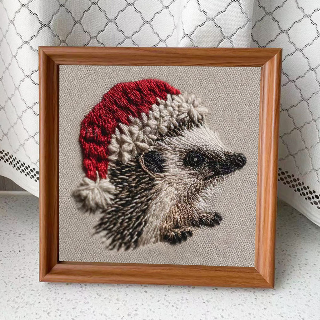 Rubbyoo Embroidery Kit - Hedgehog  Christmas Hat | Winter Woodland Animal | Christmas Stitch Art - Embroidery Kit Plus An Extra Frame - image 9