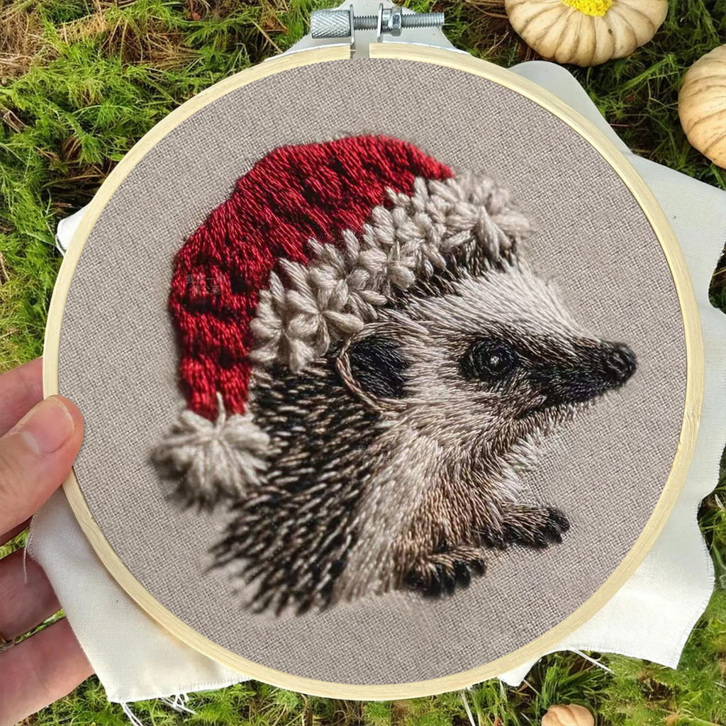 Rubbyoo Embroidery Kit - Hedgehog  Christmas Hat | Winter Woodland Animal | Christmas Stitch Art - image 6