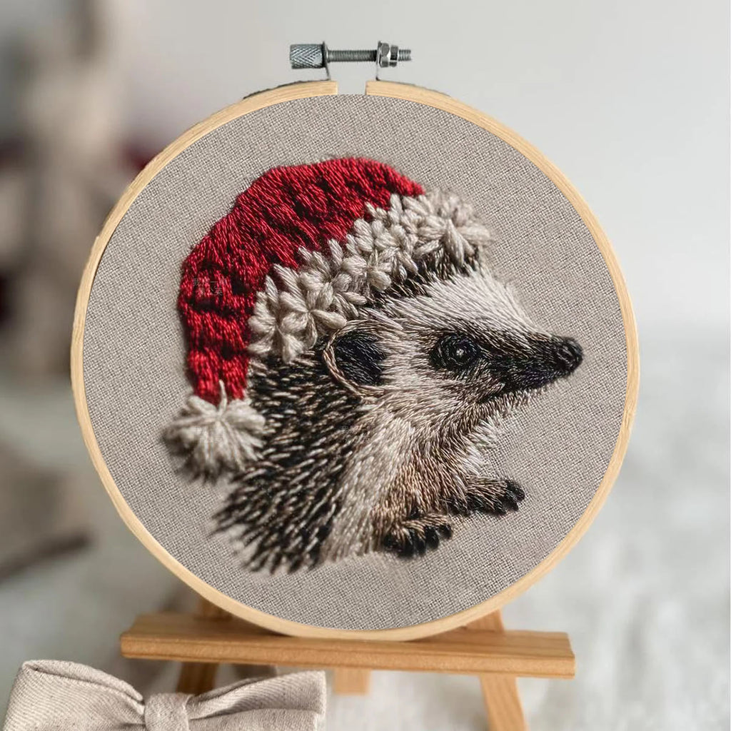 Rubbyoo Embroidery Kit - Hedgehog  Christmas Hat | Winter Woodland Animal | Christmas Stitch Art - image 2