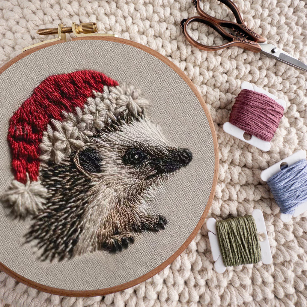 Rubbyoo Embroidery Kit - Hedgehog  Christmas Hat | Winter Woodland Animal | Christmas Stitch Art - image 7