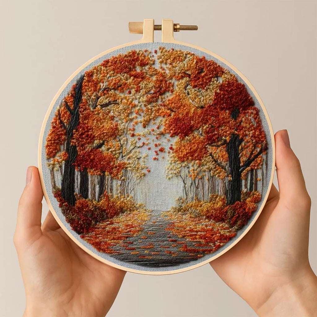 Rubbyoo Embroidery Kit - Fall Streets | Diy Hoop Art | Unique Landscape Needlecraft - image 1