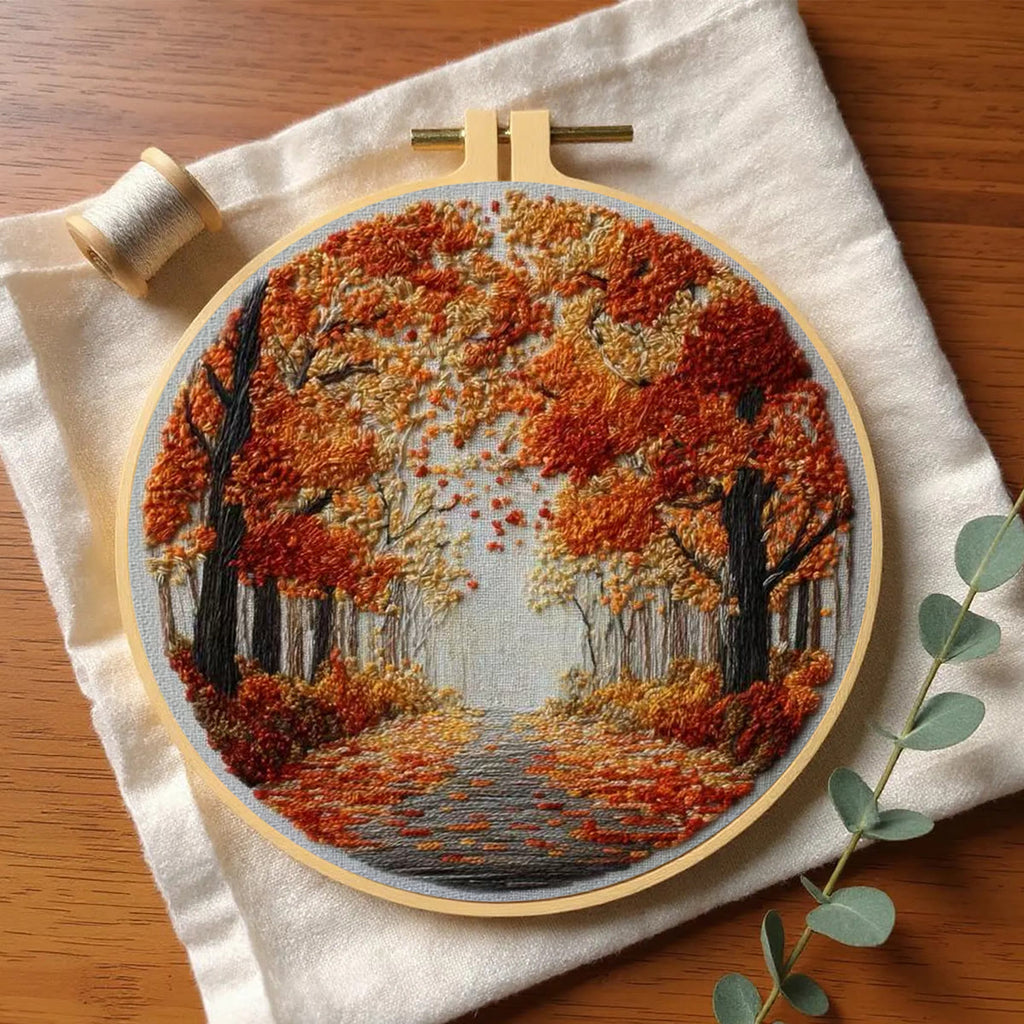 Rubbyoo Embroidery Kit - Fall Streets | Diy Hoop Art | Unique Landscape Needlecraft - image 3