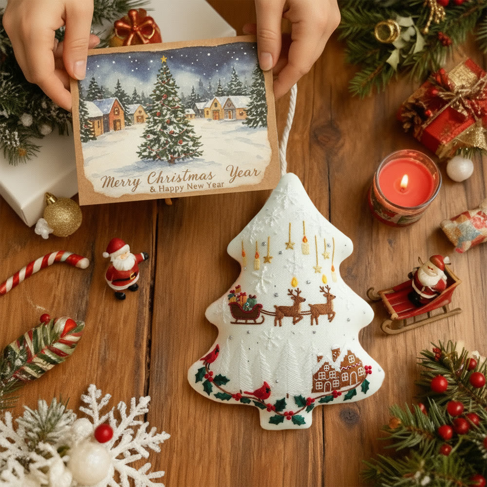 Rubbyoo Tree-shaped Embroidery Kit - Reindeer Sleigh | Winter Handmade Craft | Festive Home Accent - image 7