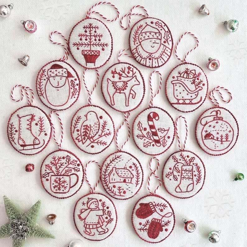Embroidery Christmas Ornaments Kit - Diy Heartfelt Holiday Gifts | Perfect Needlepoint For Beginner - Red Kit - image 0