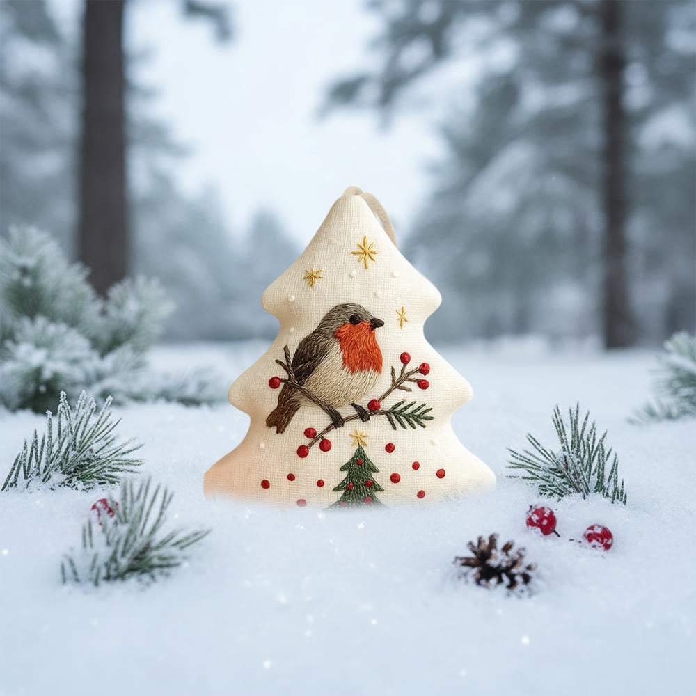 Rubbyoo Tree-shaped Embroidery Kit - Robin Bird | Winter Craft Project | Festive Christmas Ornament - image 3