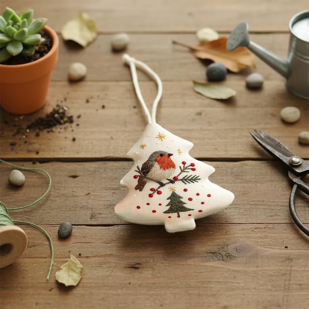 Rubbyoo Tree-shaped Embroidery Kit - Robin Bird | Winter Craft Project | Festive Christmas Ornament - image 2