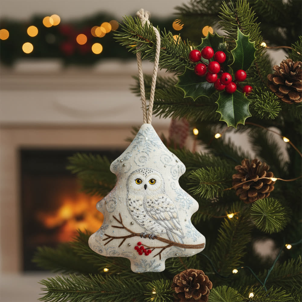 Rubbyoo Tree-shaped Embroidery Kit - Snowy Owl | Realistic Embroidery Christmas Ornament | Custom Handmade Gift - 6 inches hoop kit - image 0