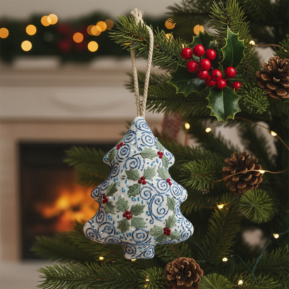 Rubbyoo Tree-shaped Embroidery Kit - Swirling Holly | Easy Diy Craft For Beginners | Exquisite Hanging Embroidery - 6 inches hoop kit - image 0