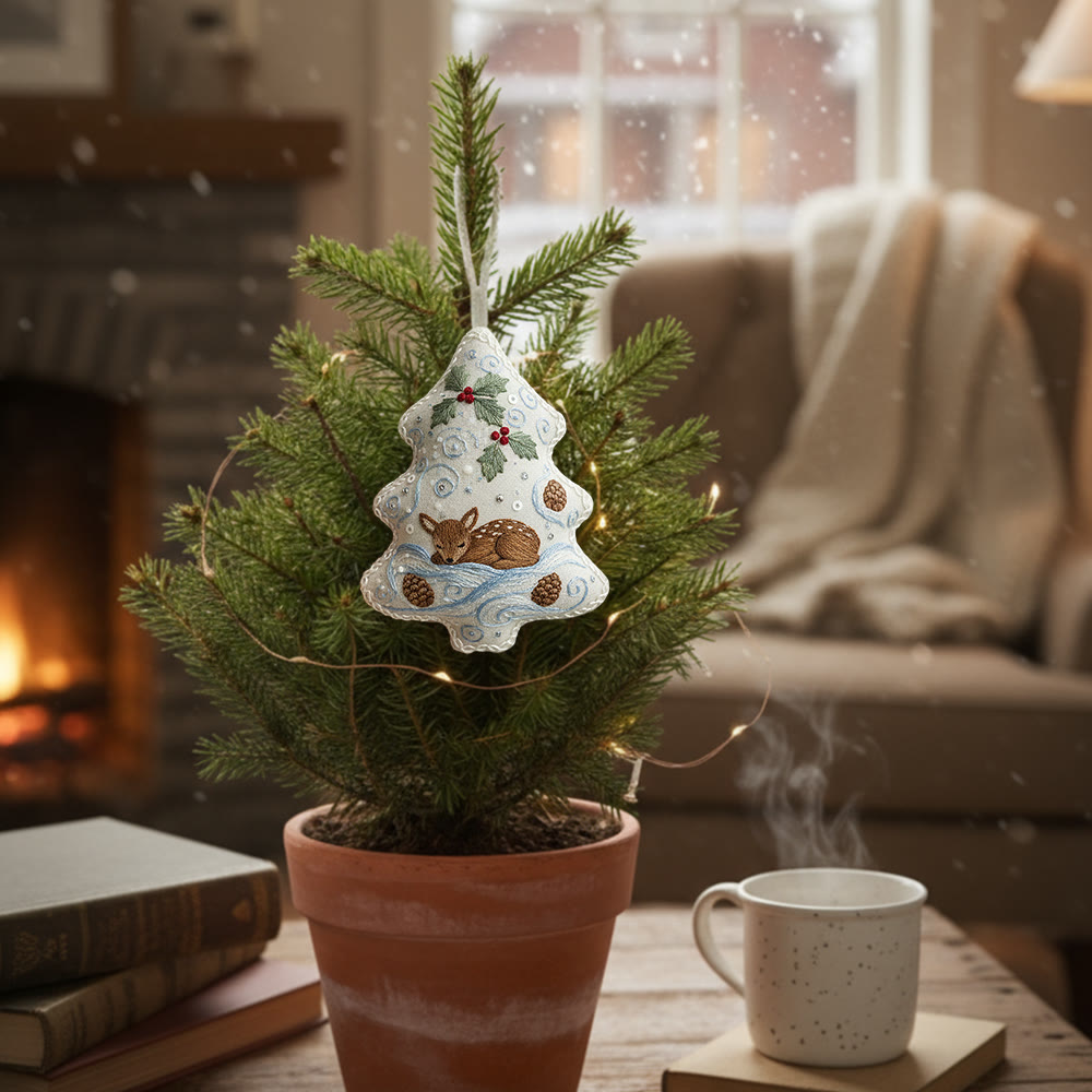 Rubbyoo Tree-shaped Embroidery Kit - Deer Pinecone Motif | Cozy Hanging Decoration | Top Gifting DIY Craft - image 2