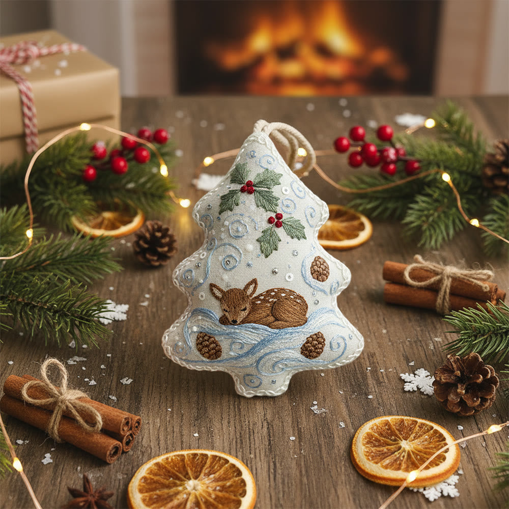 Rubbyoo Tree-shaped Embroidery Kit - Deer Pinecone Motif | Cozy Hanging Decoration | Top Gifting DIY Craft - image 7