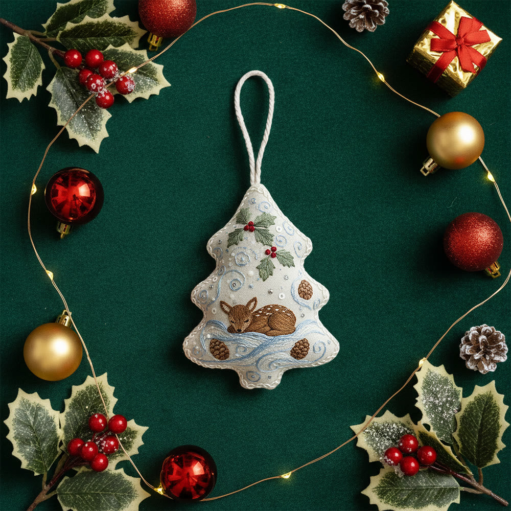 Rubbyoo Tree-shaped Embroidery Kit - Deer Pinecone Motif | Cozy Hanging Decoration | Top Gifting DIY Craft - image 9