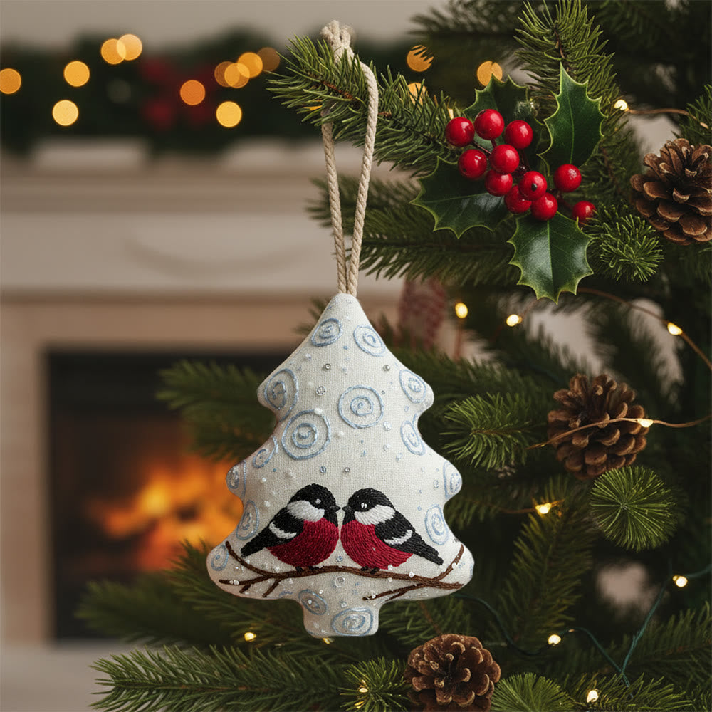 Rubbyoo Tree-shaped Embroidery Kit -  Twin Birds With Swirl Detail | Approachable Embroidery Assortment | Festive Tree Accent - 6 inches hoop kit - image 0