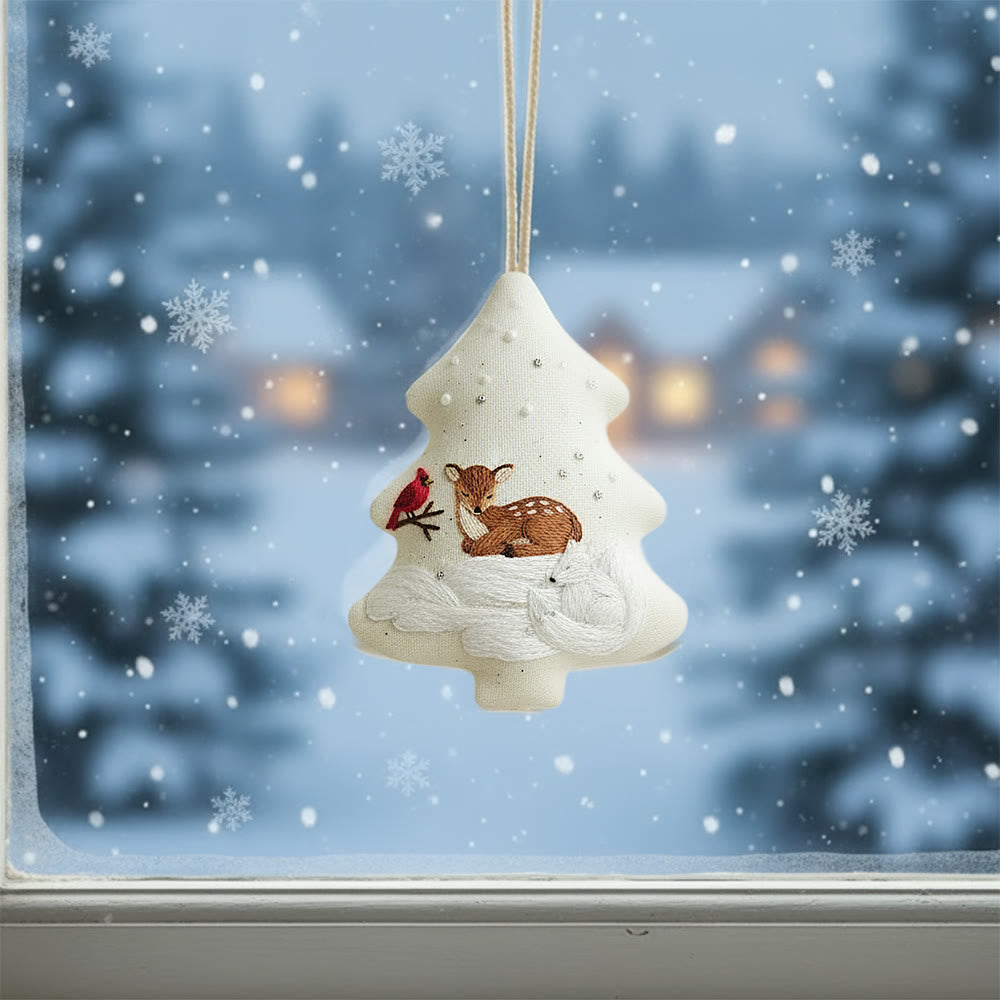 Rubbyoo Tree-shaped Embroidery Kit - Deer And Cardinal Winter | Luxe Detailed Stitchwork | Festive Tree Keepsake - image 1