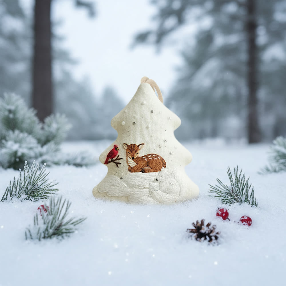 Rubbyoo Tree-shaped Embroidery Kit - Deer And Cardinal Winter | Luxe Detailed Stitchwork | Festive Tree Keepsake - image 9