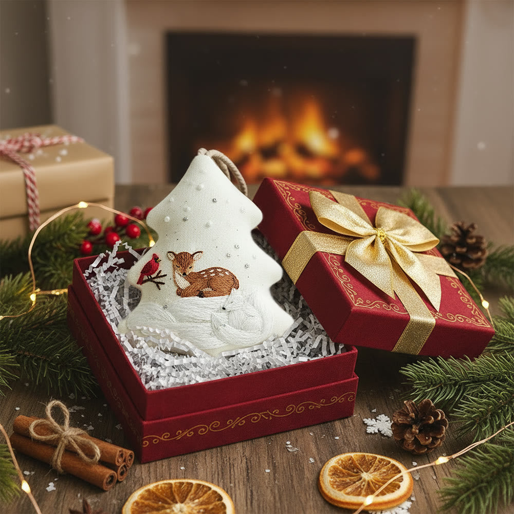 Rubbyoo Tree-shaped Embroidery Kit - Deer And Cardinal Winter | Luxe Detailed Stitchwork | Festive Tree Keepsake - image 7