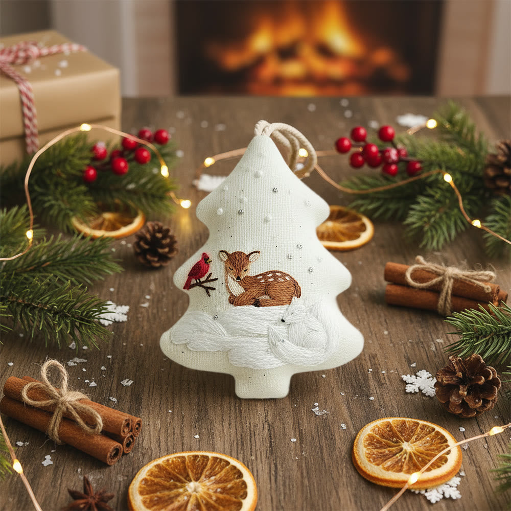 Rubbyoo Tree-shaped Embroidery Kit - Deer And Cardinal Winter | Luxe Detailed Stitchwork | Festive Tree Keepsake - image 5