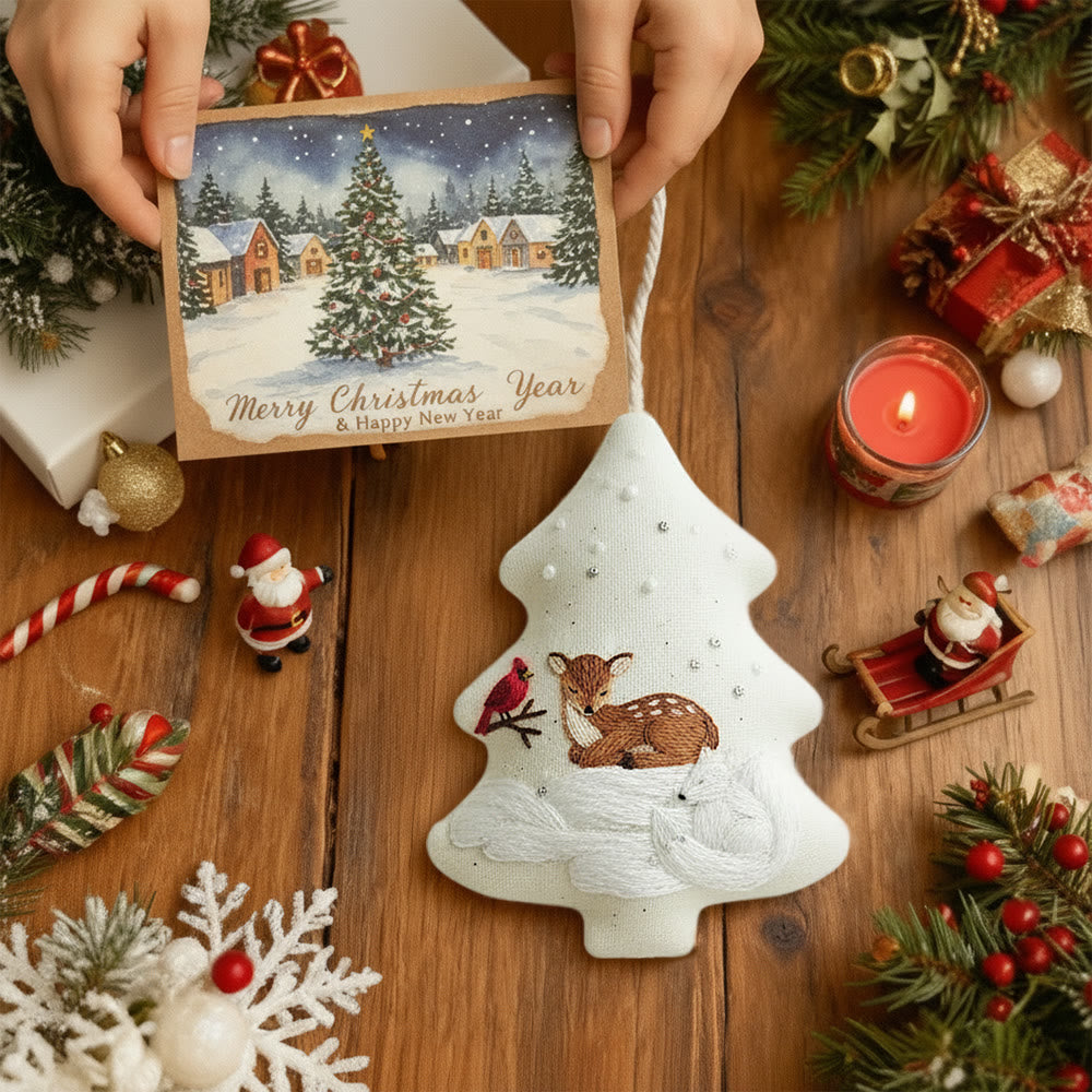 Rubbyoo Tree-shaped Embroidery Kit - Deer And Cardinal Winter | Luxe Detailed Stitchwork | Festive Tree Keepsake - image 6