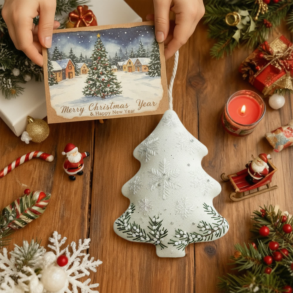 Rubbyoo Tree-shaped Embroidery Kit - Snowflake-Pine Sprig | Delicate Textured Needlework | Winter Tree Embellishment - image 7