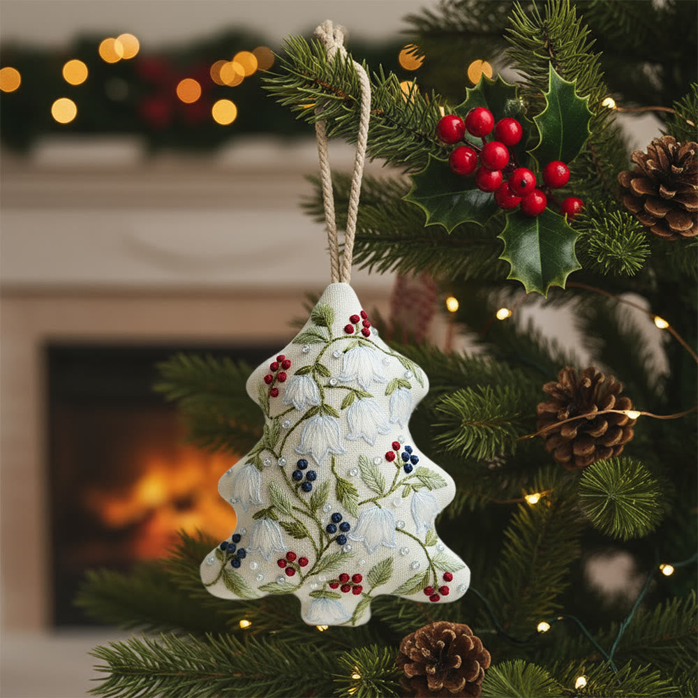 Rubbyoo Tree-shaped Embroidery Kit - Lily of the Valley-Berry | Fine Intricate Stitching | Elegant Holiday Dangle - 6 inches hoop kit - image 0