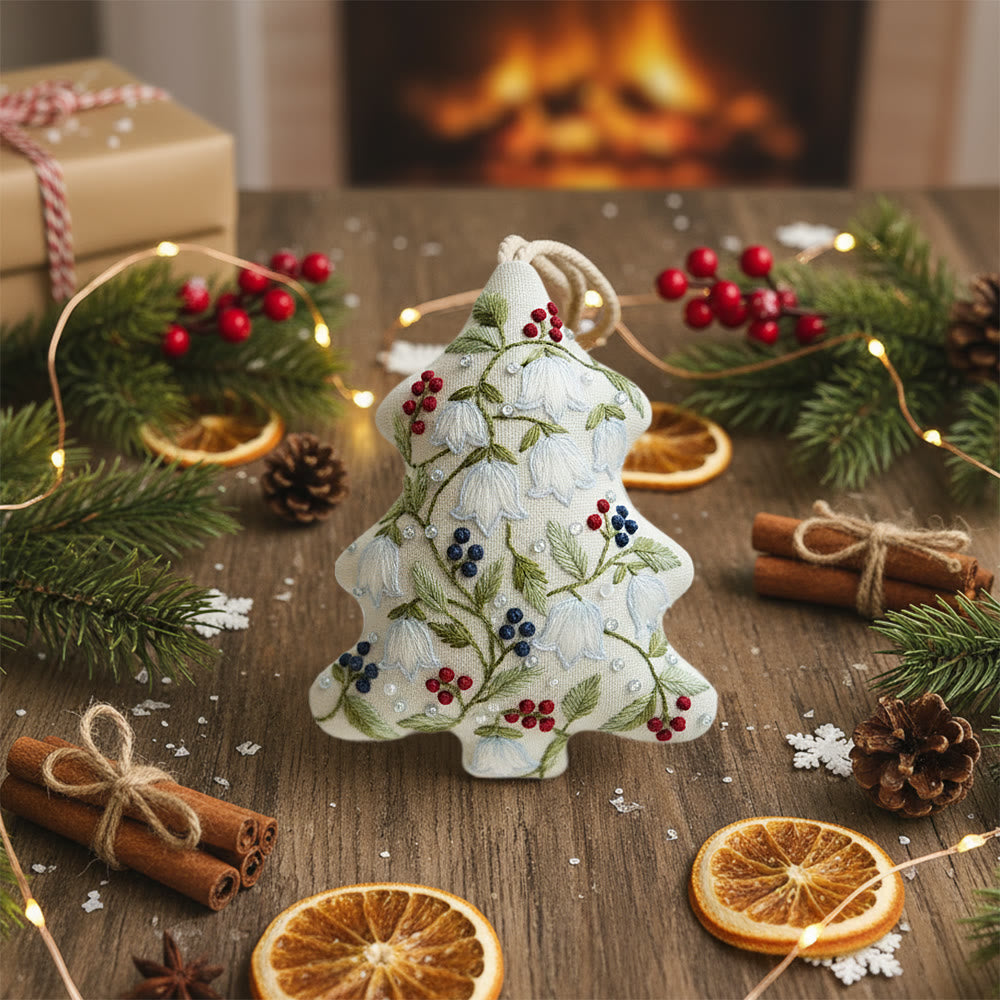 Rubbyoo Tree-shaped Embroidery Kit - Lily of the Valley-Berry | Fine Intricate Stitching | Elegant Holiday Dangle - image 6