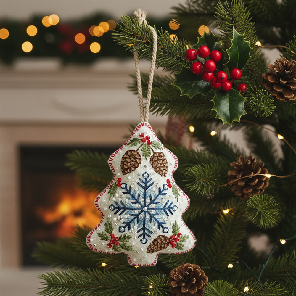 Rubbyoo Tree-shaped Embroidery Kit - Snowflake-pinecone | Exquisite Decor | Top Holiday Gifting Pick - 6 inches hoop kit - image 0