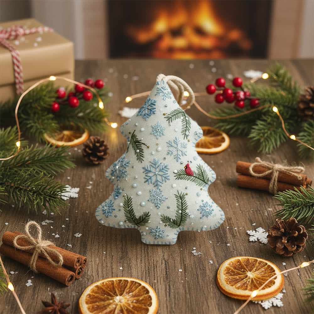 Rubbyoo Tree-shaped Embroidery Kit - Blue Snowflake-Cardinal | Easy Beginner DIY Stitchwork | Approachable Holiday Craft - image 5