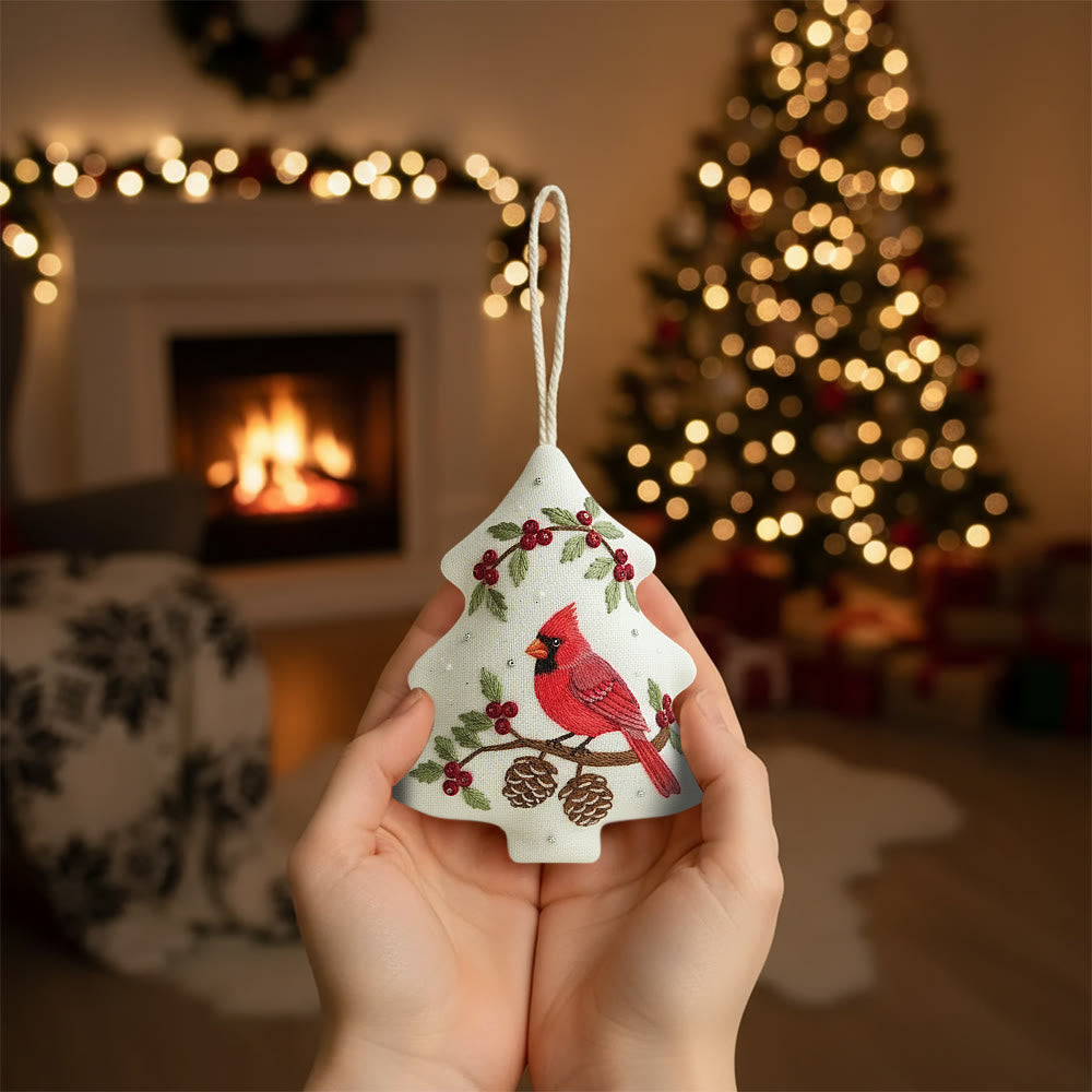 Rubbyoo Tree-shaped Embroidery Kit - Red Cardinal Holly Pinecones | Beginner-Friendly Stitching | Christmas Tree Accent - image 4