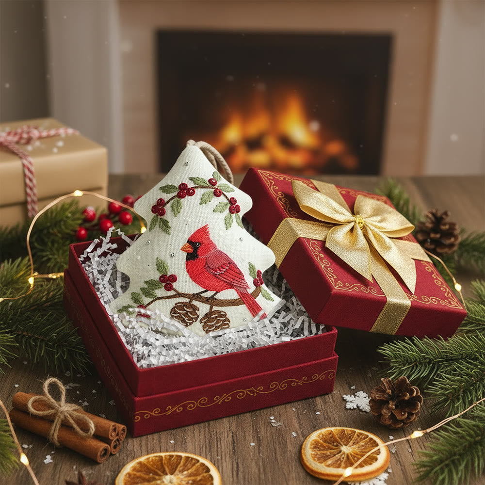Rubbyoo Tree-shaped Embroidery Kit - Red Cardinal Holly Pinecones | Beginner-Friendly Stitching | Christmas Tree Accent - image 5