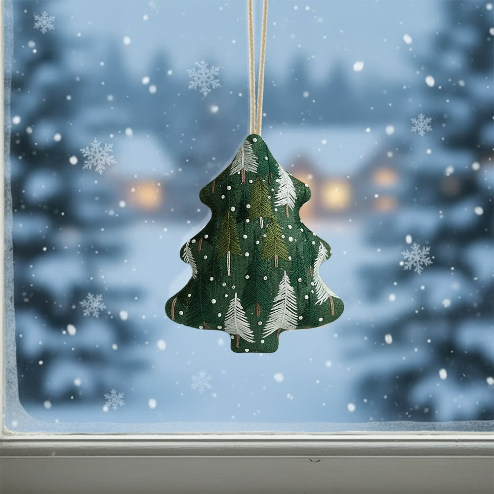 Rubbyoo Tree-shaped Embroidery Kit - Green Pine Snowfall Design | Fresh Winter Pine Needlework | Christmas Charm - image 1