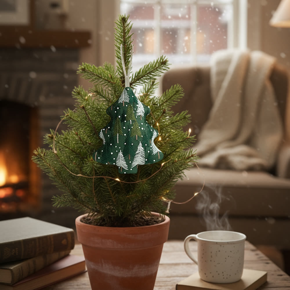 Rubbyoo Tree-shaped Embroidery Kit - Green Pine Snowfall Design | Fresh Winter Pine Needlework | Christmas Charm - image 3