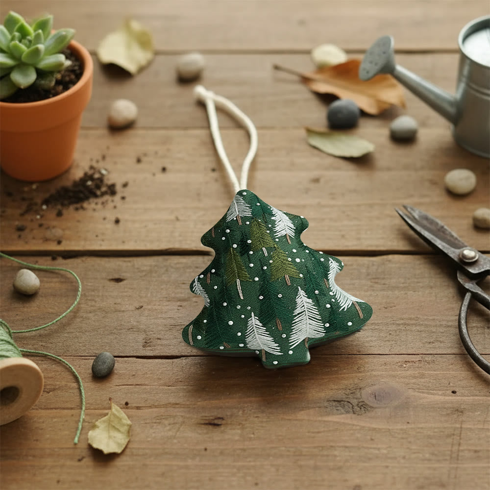 Rubbyoo Tree-shaped Embroidery Kit - Green Pine Snowfall Design | Fresh Winter Pine Needlework | Christmas Charm - image 4