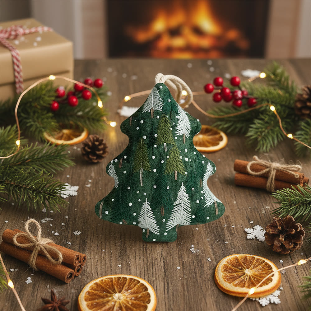 Rubbyoo Tree-shaped Embroidery Kit - Green Pine Snowfall Design | Fresh Winter Pine Needlework | Christmas Charm - image 6