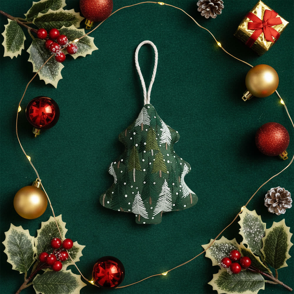 Rubbyoo Tree-shaped Embroidery Kit - Green Pine Snowfall Design | Fresh Winter Pine Needlework | Christmas Charm - image 8