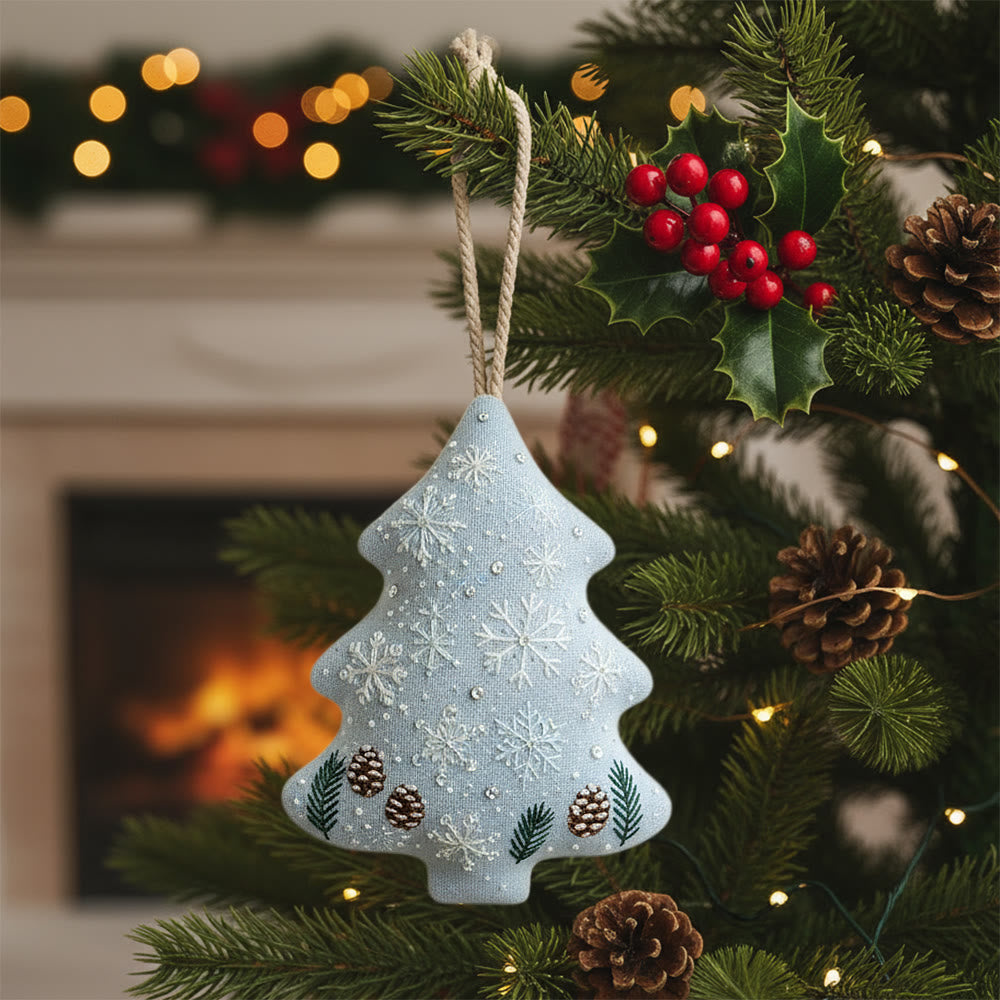 Rubbyoo Tree-shaped Embroidery Kit - Light Blue Snowflake-pinecone | Sophisticated Trimming | Go-to Holiday Gift Choice - 6 inches hoop kit - image 0