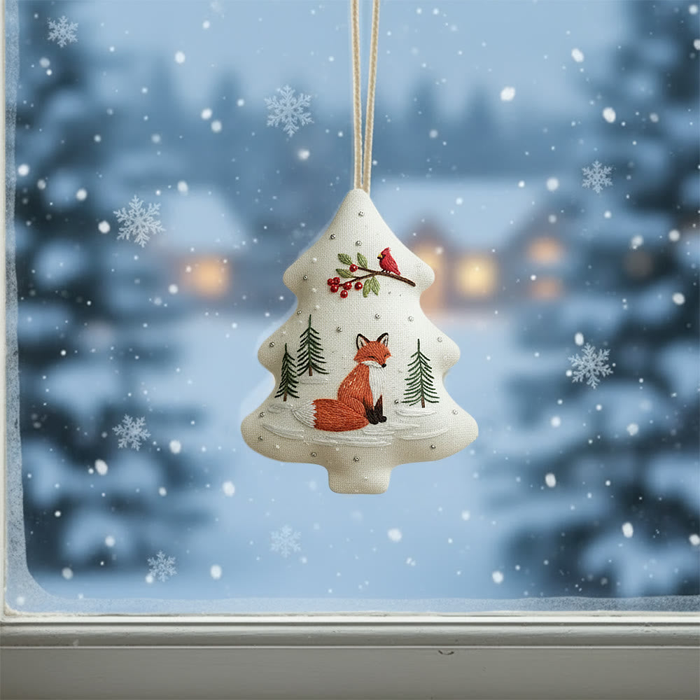 Rubbyoo Tree-shaped Embroidery Kit - Woodland Fox Cardinal | Charming Woodland Stitching | Festive Gifting Decor - image 1